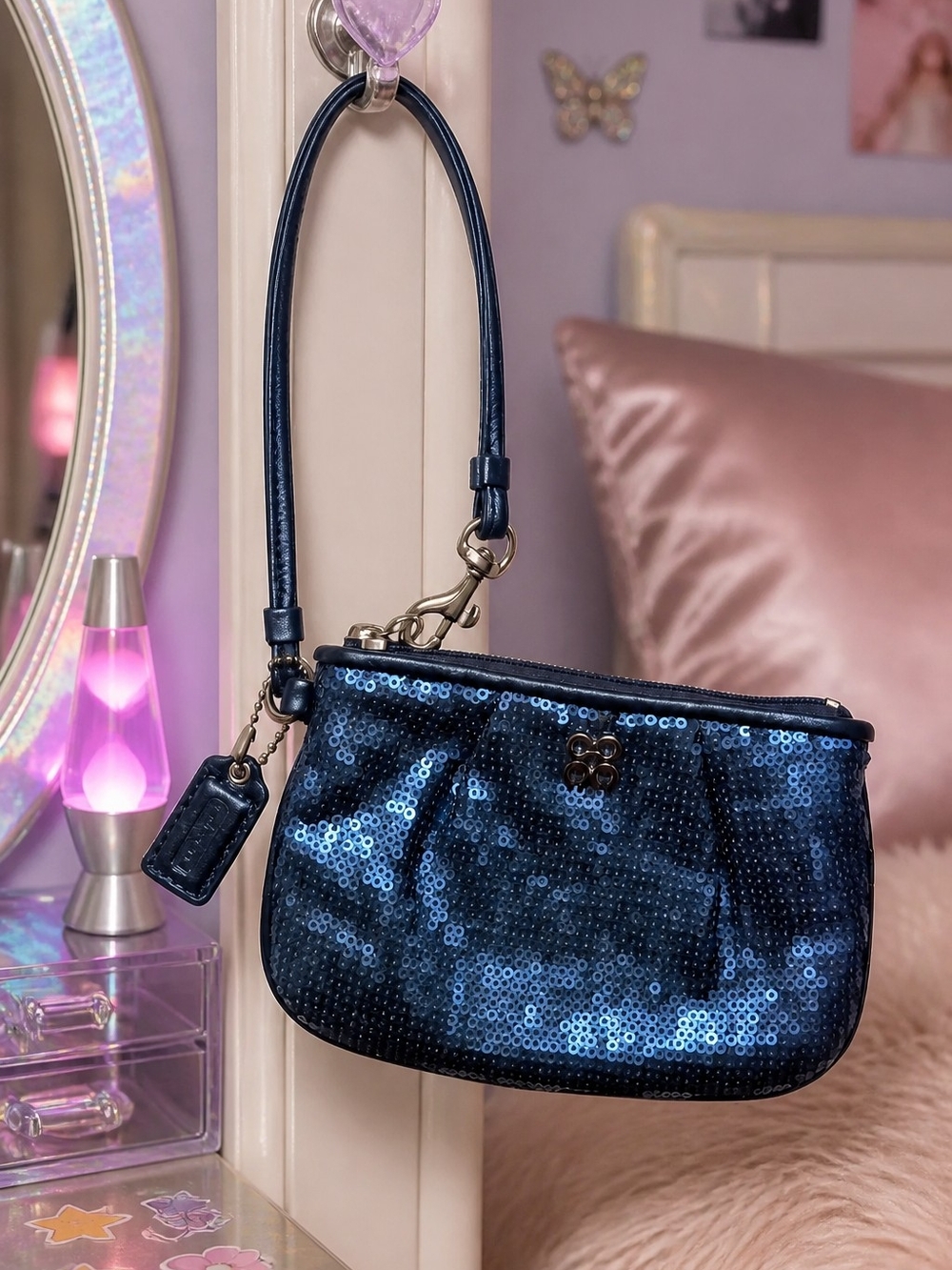 Coach Special Occasion Midnight Blue Sequin Wristlet Clutch - Pristine
